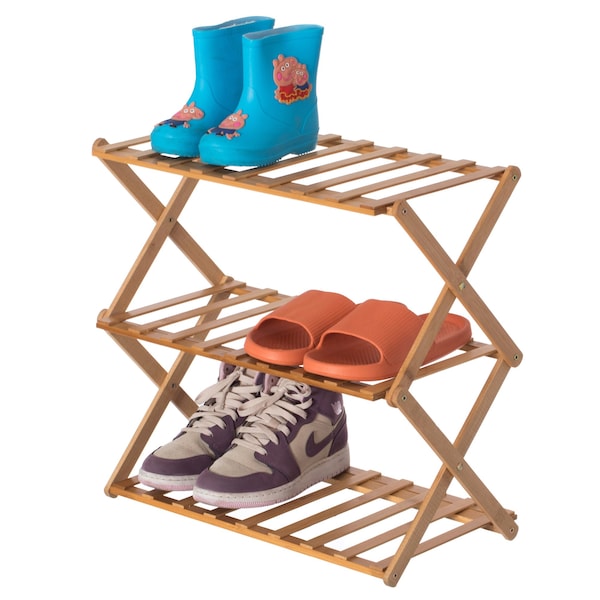 Basicwise Bamboo Foldable Shoe Rack, Free Standing Shoe Organizer Storage Rack, 3 Tier QI004329.3 - main